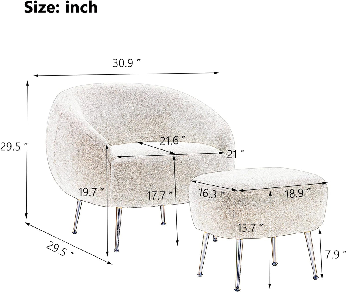 Modern Comfy Leisure Accent Chair With Ottoman Teddy Short Plush Particle Velvet Sofa Armchair Y3177