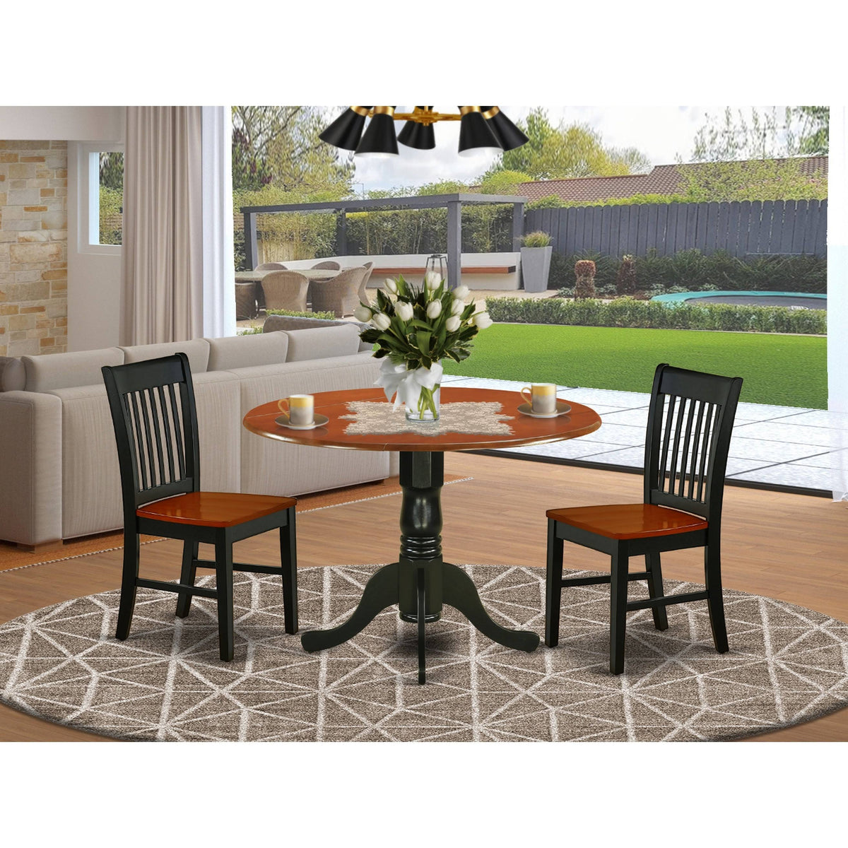 5pc Kitchen Table with Two Drop Leaves and Four Wood Seat Kitchen Chairs Y455