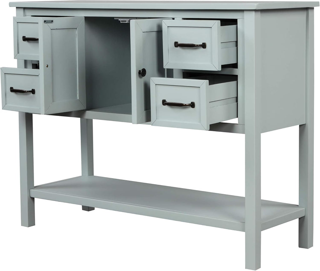 White Console Table with Doors Drawers and Bottom Open Shelf M367