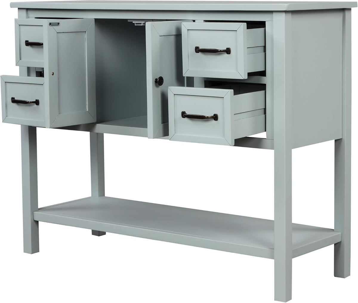 White Console Table with Doors Drawers and Bottom Open Shelf M367
