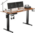55 inch Adjustable Height Electric Standing Desk with Cup Holder, Headphone Hook, Cable Manager, Mouse pad, Walnut Wood V25906