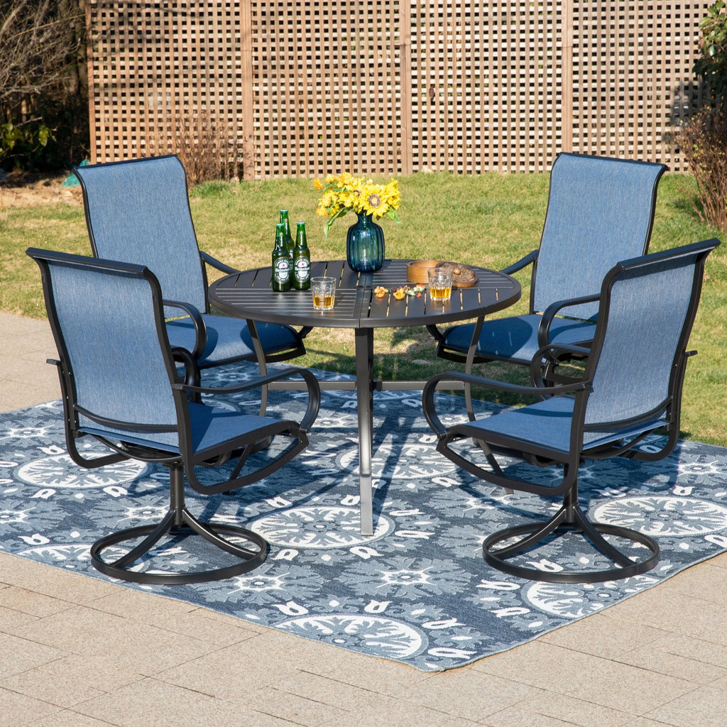 5-Piece Outdoor Patio Dining Set with Swivel Chairs & Round Table B793
