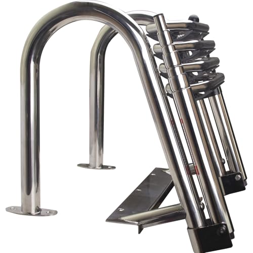 Heavy-Duty Stainless Steel Pontoon Boat Ladder with Handrails C324723