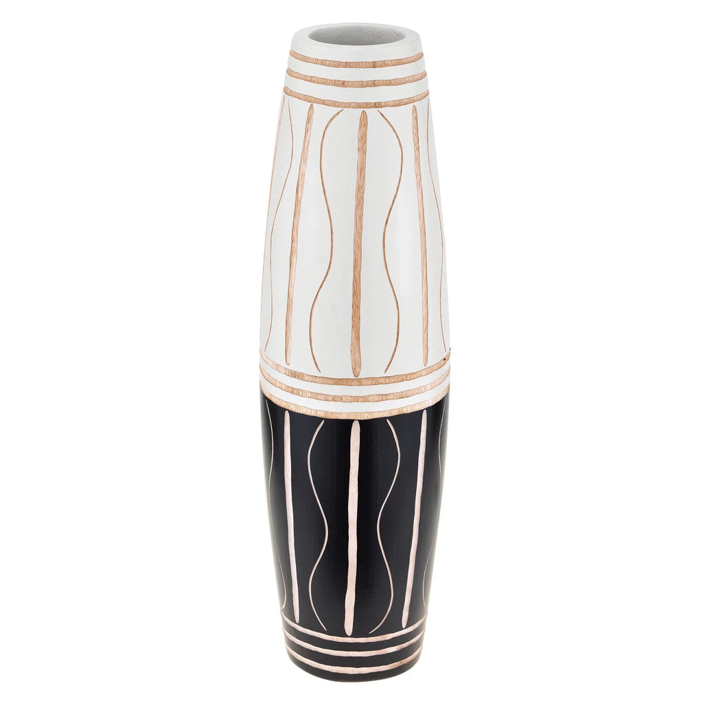 Two-Toned Black and White 14-inch Mango Tree Wood Vase B662