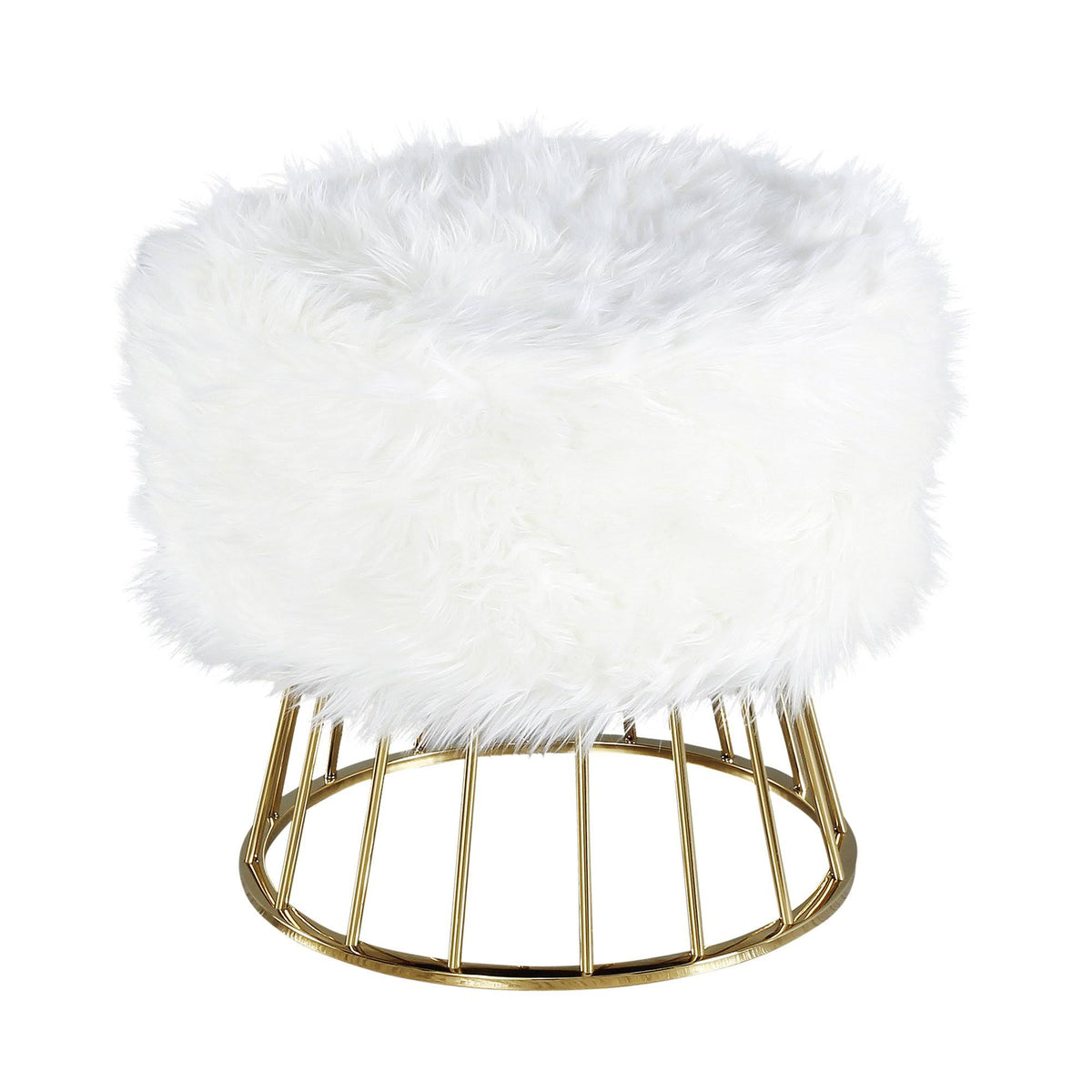 White/Gold Faux Fur Ottoman X5245