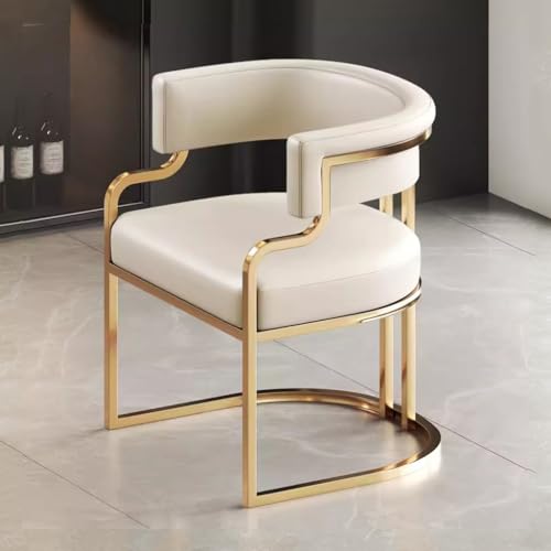 White Leather Tub Chair with Golden Metal Legs Y881187