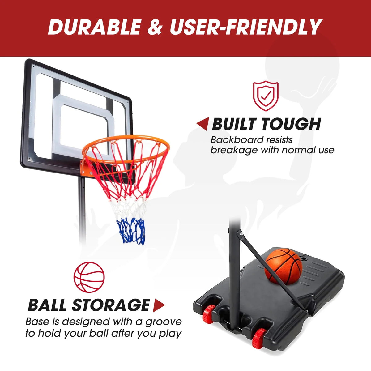 Basketball Hoop with 60''- 84'' Adjustable Height Portable with Stand & Backboard Wheels K92815