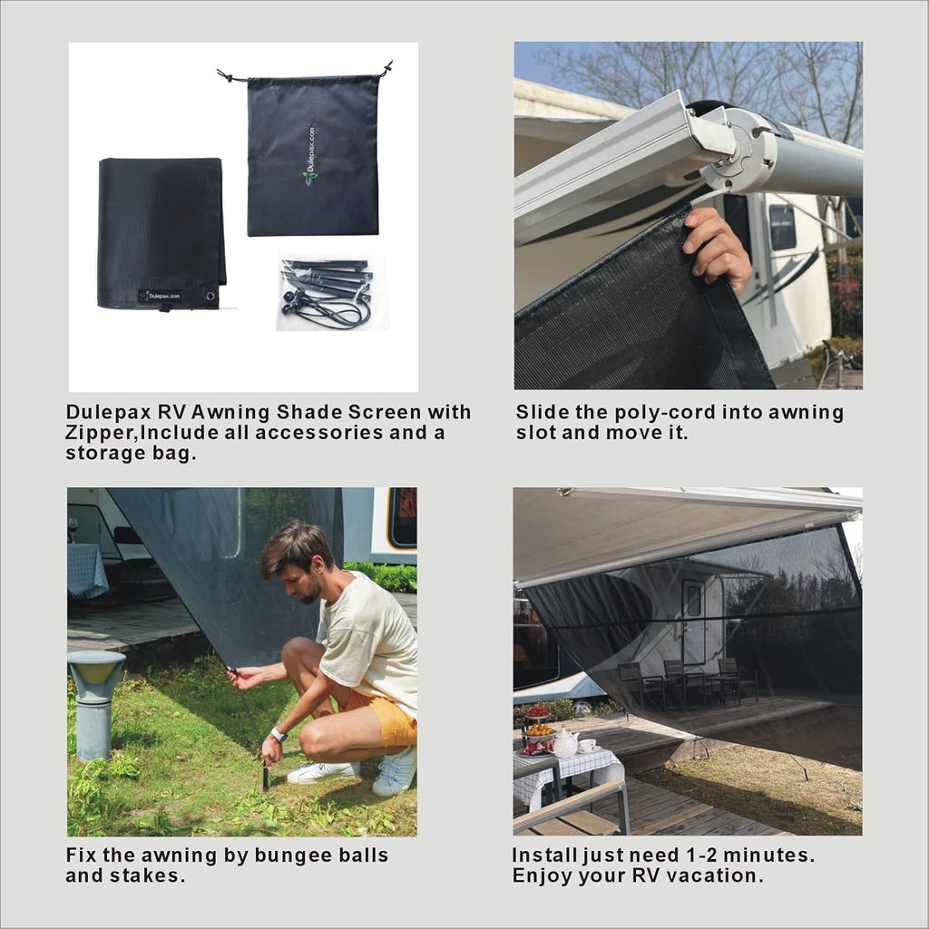 RV Awning Shade Screen with Zipper 8'X17'3'' U3713