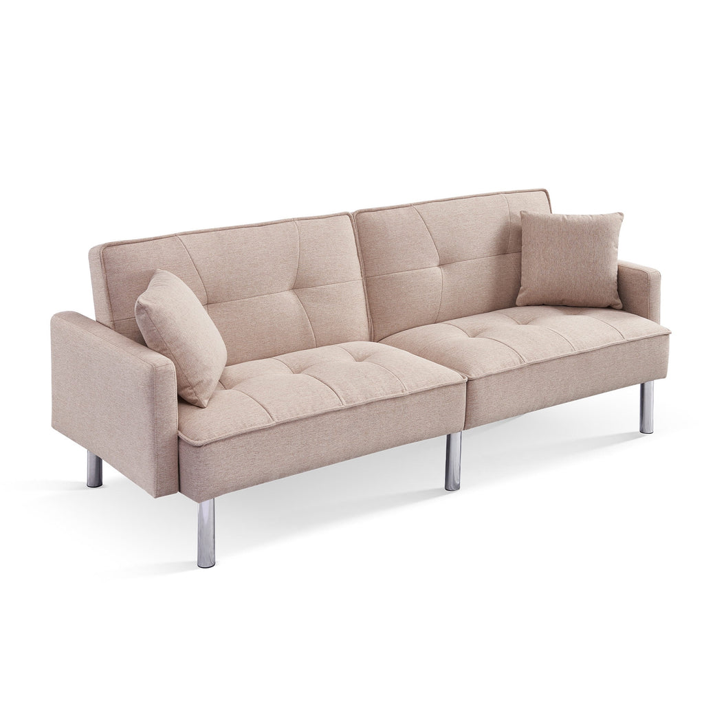 Beige Velvet Tufted Convertible Sofa Sleeper U427