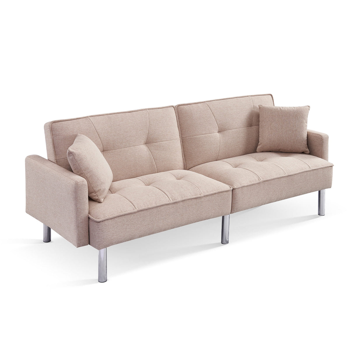 Beige Velvet Tufted Convertible Sofa Sleeper K3345