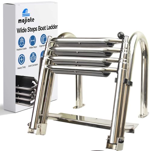Heavy-Duty Stainless Steel Pontoon Boat Ladder with Handrails C324723
