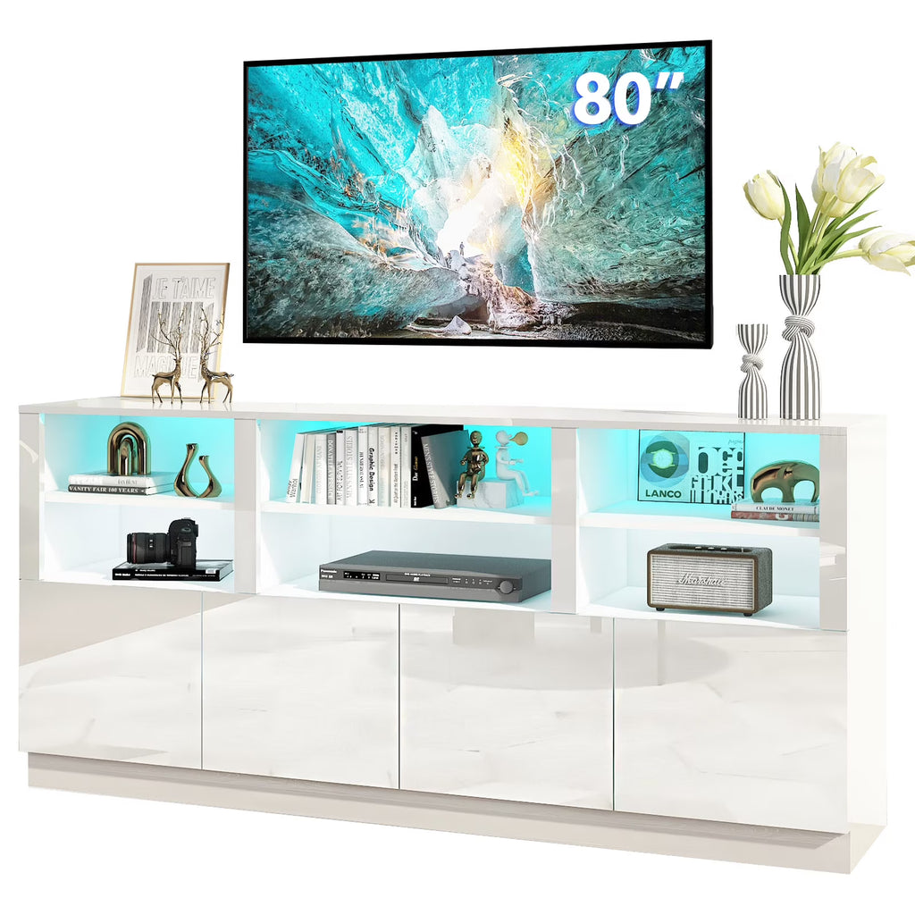 White 70" LED TV Stand with 6 Shelves and Storage Cabinets X23761