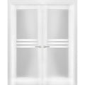 Solid French Double Doors 56 x 84 inches Opaque Glass 4 Lites White Silk Wood Solid Panel Frame X351876