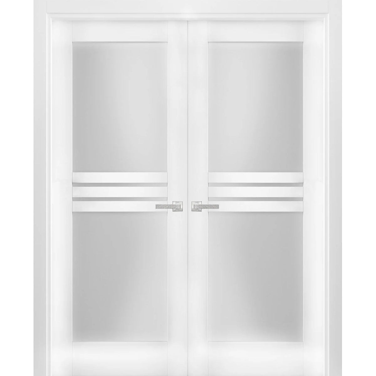 Solid French Double Doors 56 x 84 inches Opaque Glass 4 Lites White Silk Wood Solid Panel Frame X351876