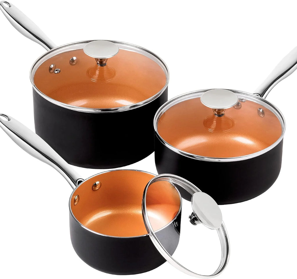 3 Piece Copper Ceramic Nonstick Saucepan Set with Lid L307