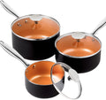 3 Piece Copper Ceramic Nonstick Saucepan Set with Lid L307