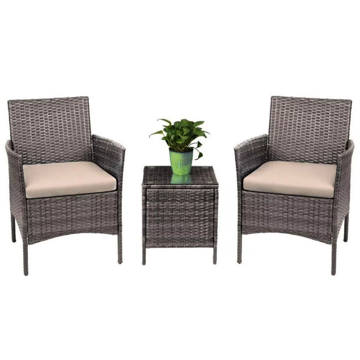 3 Piece Patio Rattan Furniture Set Beige D895