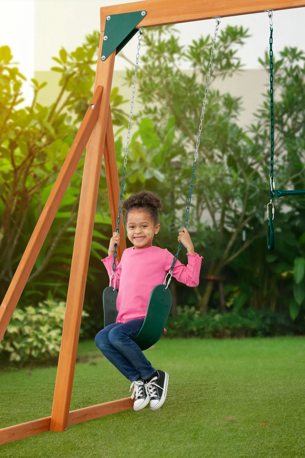 Cedar Swingset with Belt Swings and Trapeze Bar P79109