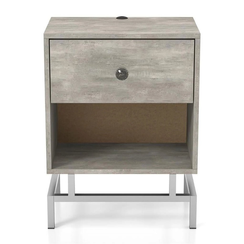 Light Gray Wood End Table with USB Port, Set of 2 K284