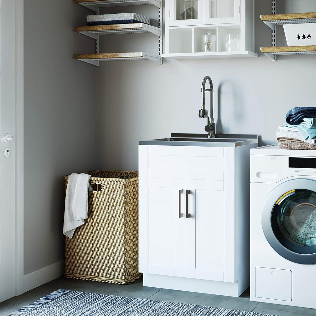 24 inch Laundry Cabinet with Faucet and Stainless Steel Sink X62365