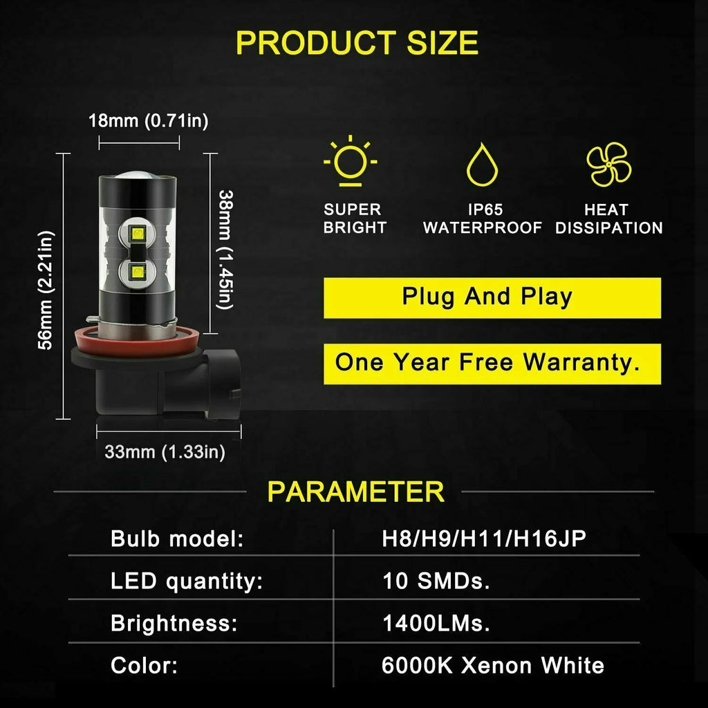 9005 H7 LED Headlight Bulbs H11 Fog Lights White 6000K X974313