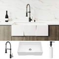 33 inch Matte Stone Farmhouse Apron Kitchen Sink Set with Stainless Steel Faucet S554304