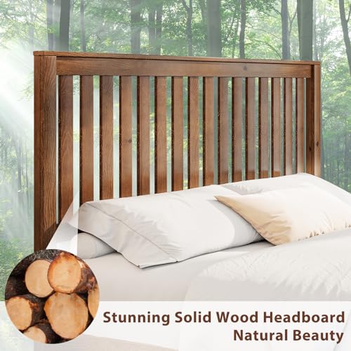 Walnut Full Size Solid Wood Platform Bed with Headboard E480557