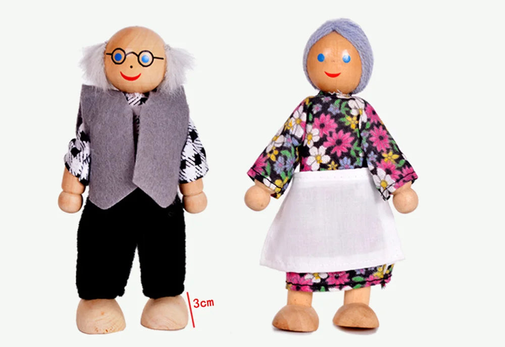 7 People Wooden Dolls House Family Miniature Toy S91999