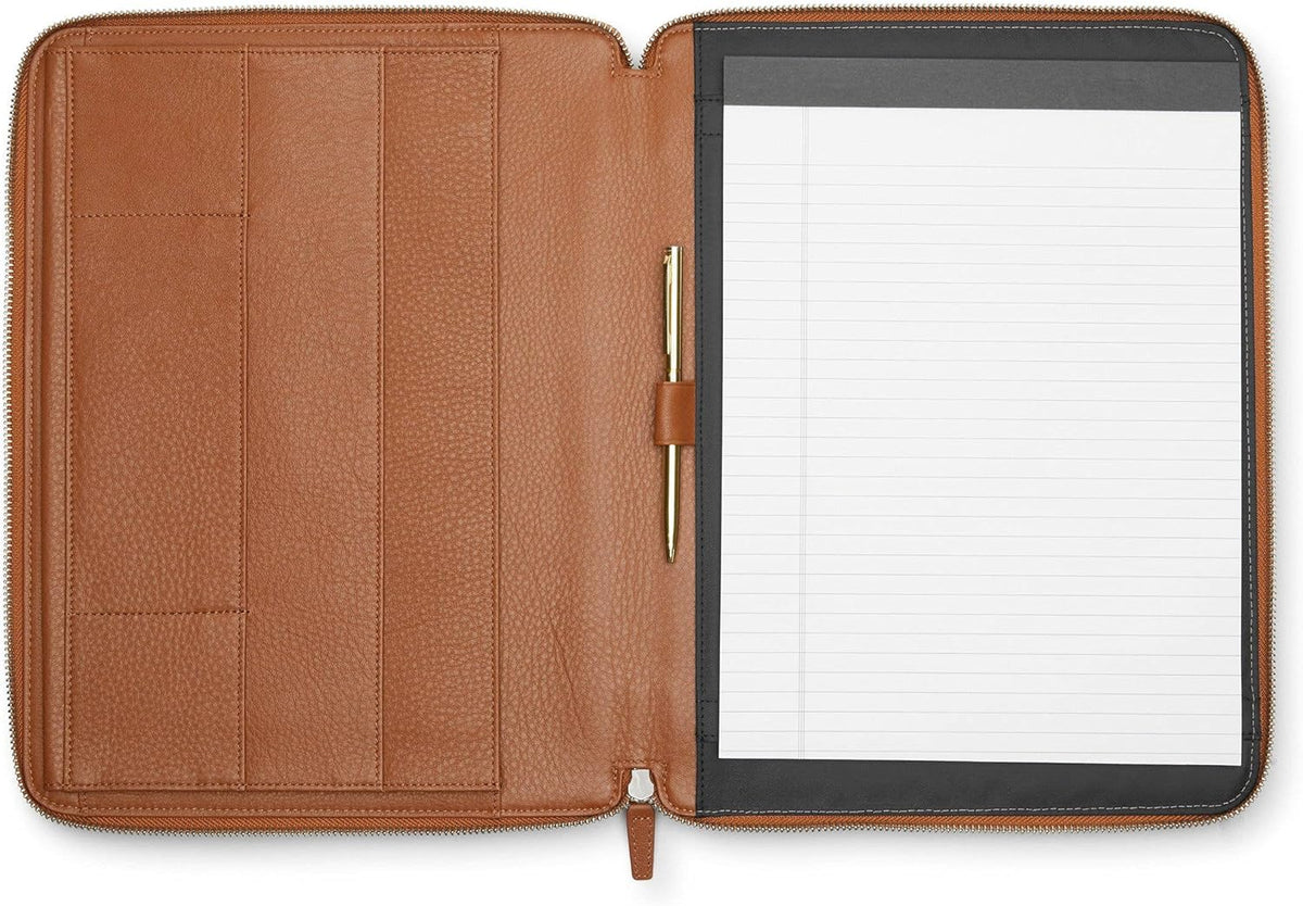 Cognac Zippered Portfolio with Interior Tablet Pocket V5913