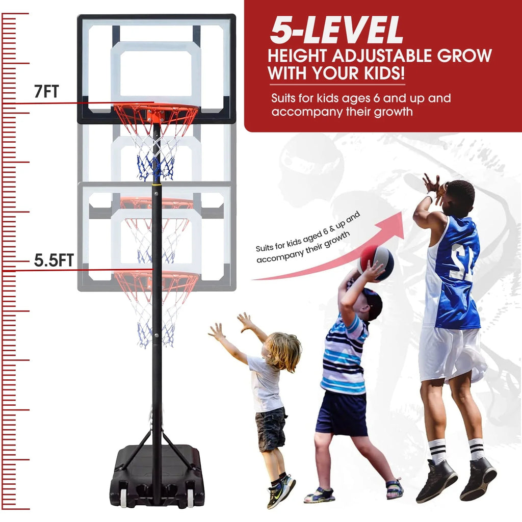 Basketball Hoop with 60''- 84'' Adjustable Height Portable with Stand & Backboard Wheels K92815