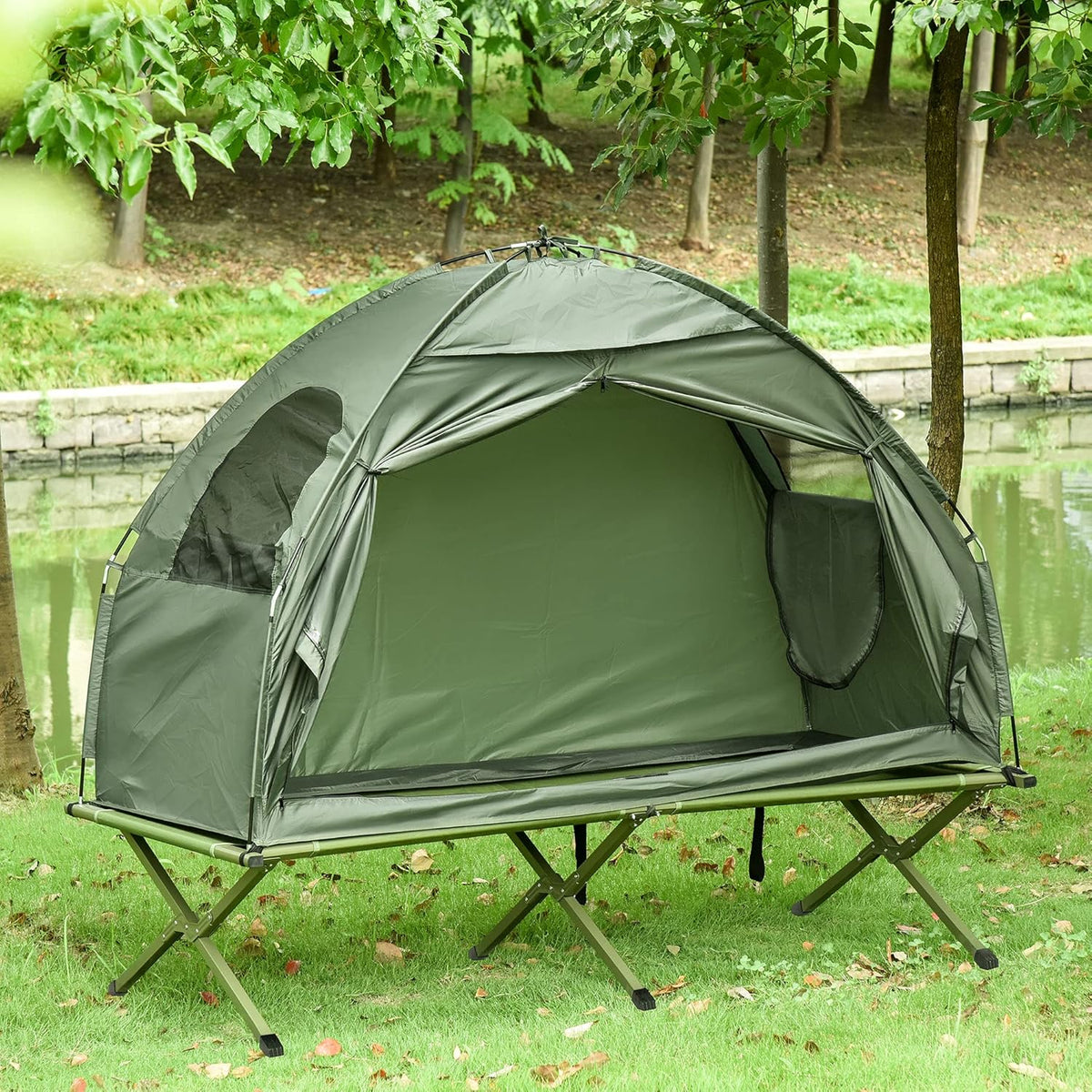 Compact Pop Up Folding Camping Cot Tent Combo Set B9761