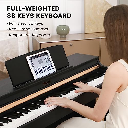 Black 88 Key Weighted Digital Piano with Hammer Action, Dual 25W Speakers, Triple Pedal N397