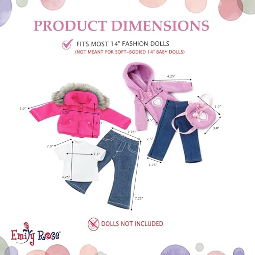 14.5-Inch 6-PC Fashion Doll Clothes & Accessory Set with Faux Fur Coat, Hoodie, Backpack and 2 Pairs of Jeans G658793