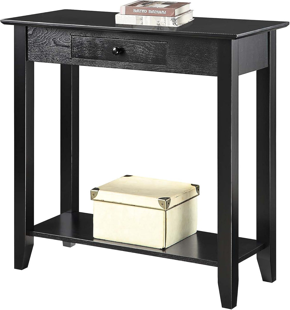 Black Hall Table with Drawer and Shelf H8446