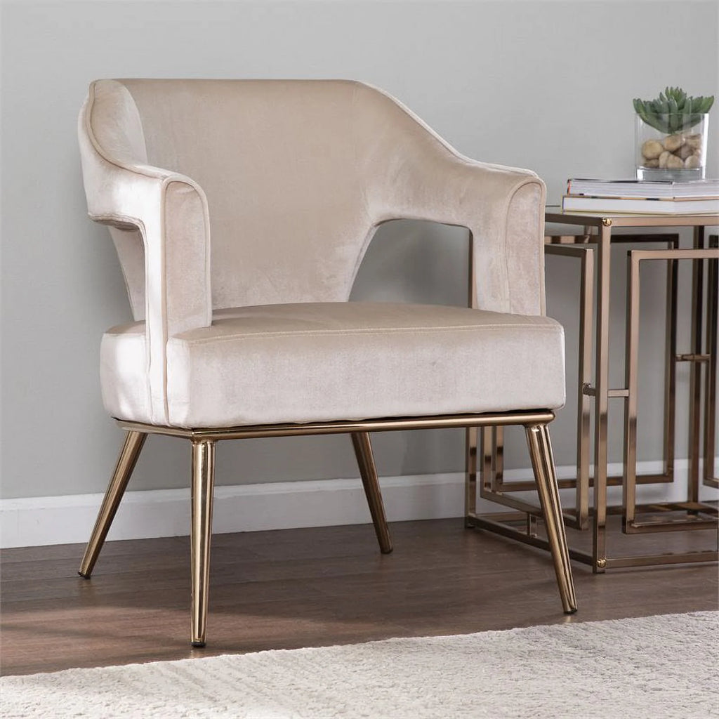 Velvet Upholstered Accent Arm Chair in Taupe S484