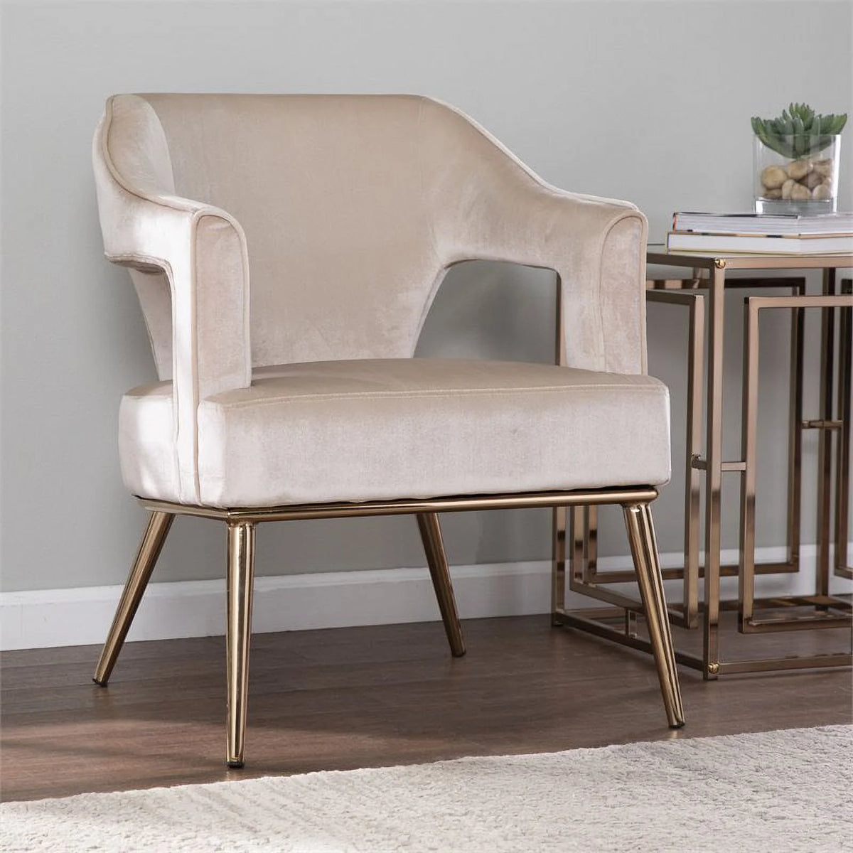 Velvet Upholstered Accent Arm Chair in Taupe P314388