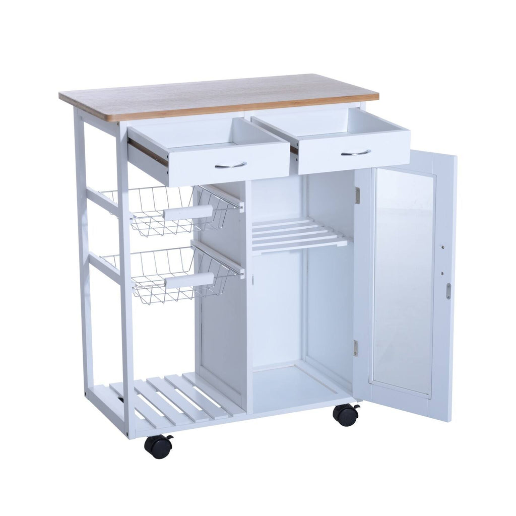 Rolling Kitchen Trolley Serving Cart with Drawers and Cabinet A205547