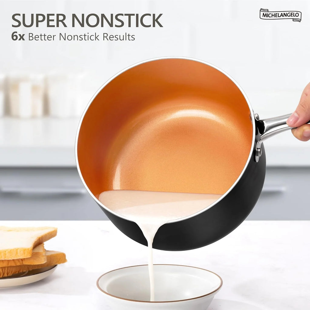 3 Piece Copper Ceramic Nonstick Saucepan Set with Lid L307