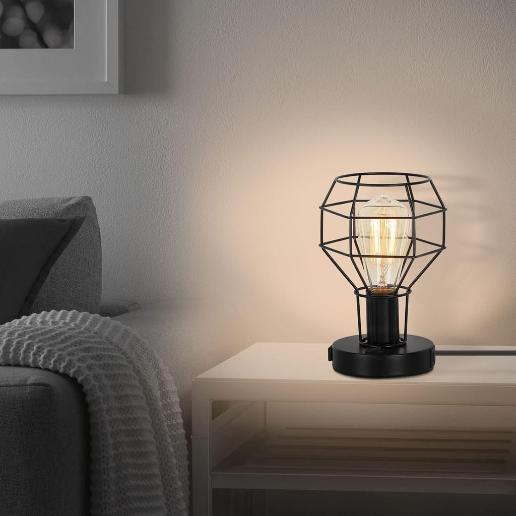 Black Industrial Table Lamp with USB Ports and AC Outlet J589