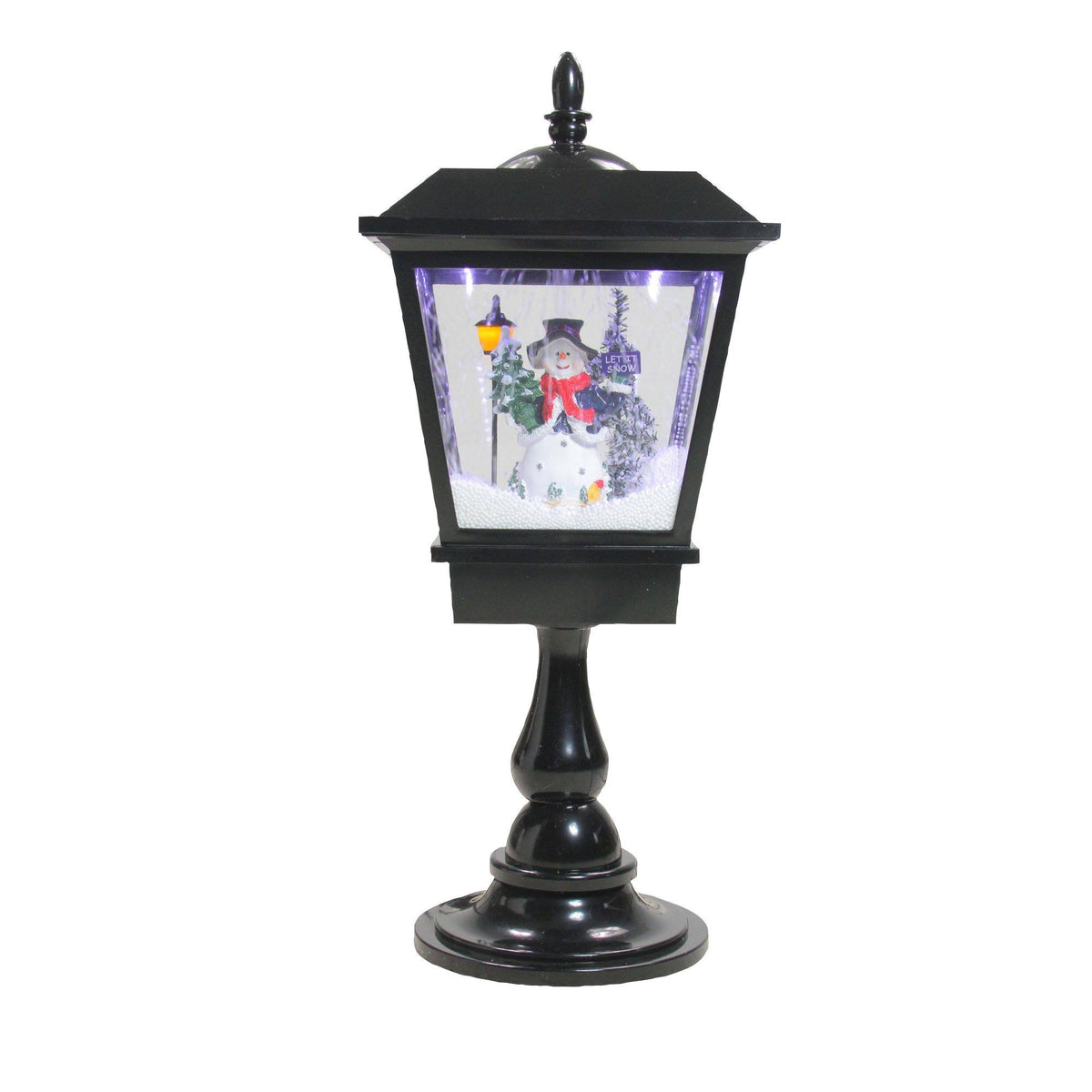 25.25x22 Lighted Musical Snowman Snowing Black Table Top Christmas Street Lamp E136928