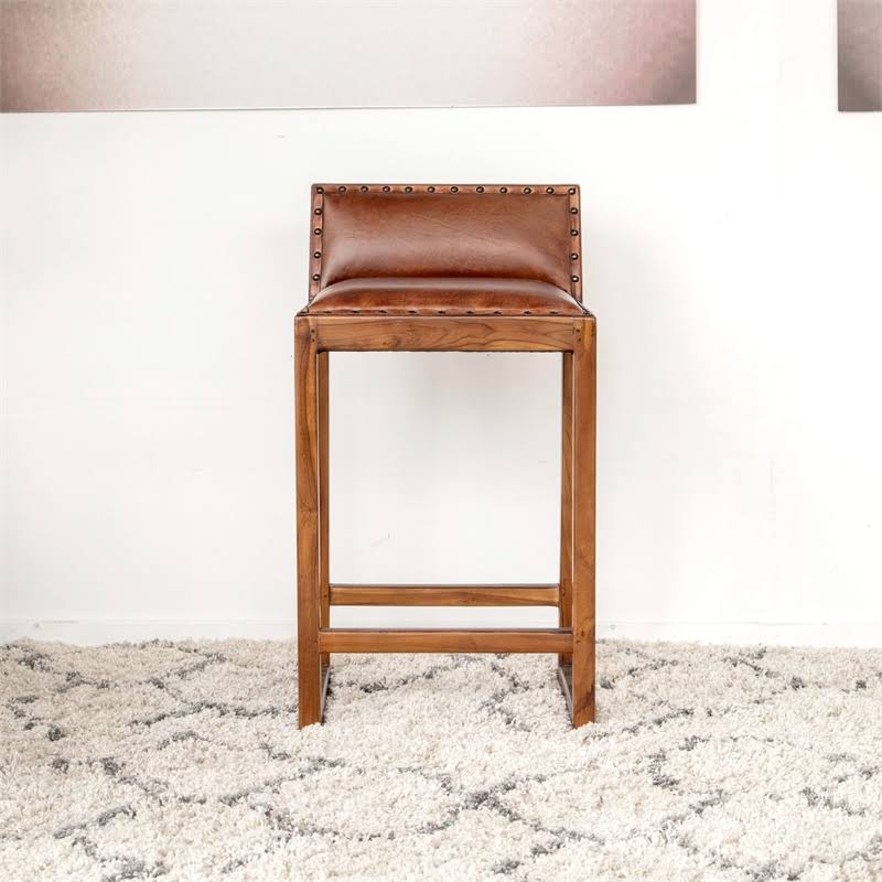 Cognac Tan Leather Counter Stool V983