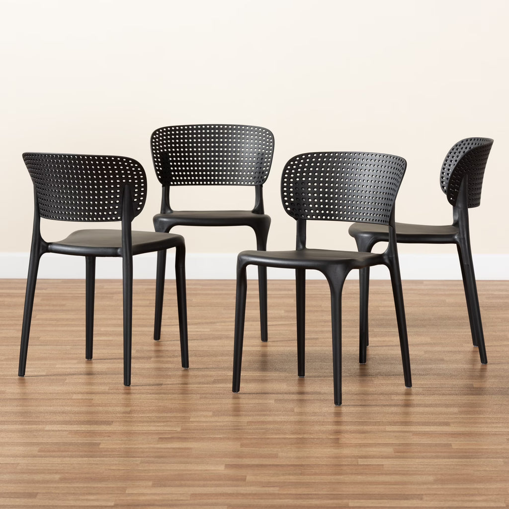 Black Finished Polypropylene Plastic 4-Piece Stackable Dining Chair Set L314