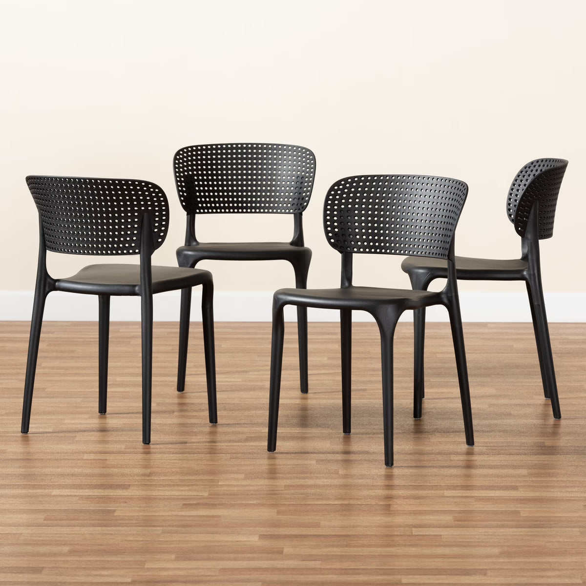 Black Finished Polypropylene Plastic 4-Piece Stackable Dining Chair Set L314