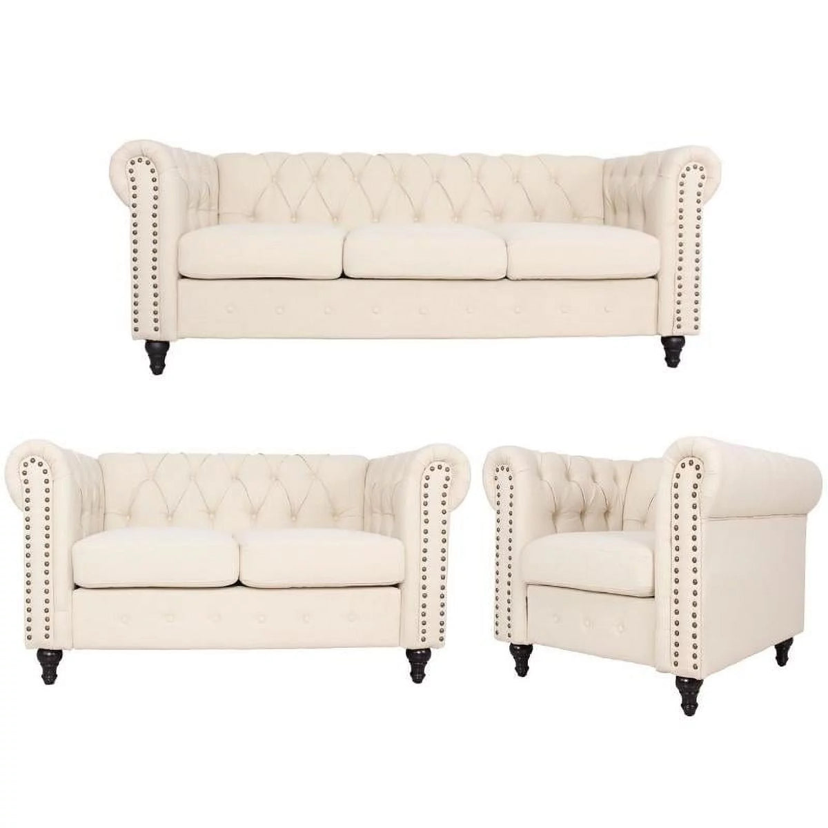 3 Piece Living Room Set with Sofa Loveseat and Accent Chair G2871