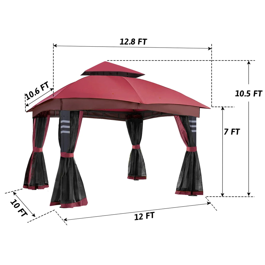Burgundy 10x12 Gazebo Canopy with Mosquito Netting P550560
