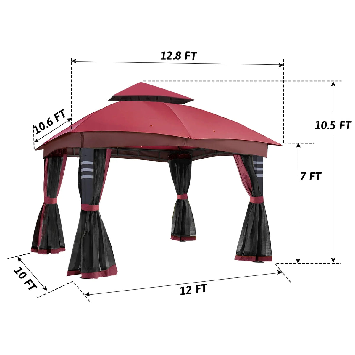 Burgundy 10x12 Gazebo Canopy with Mosquito Netting P550560