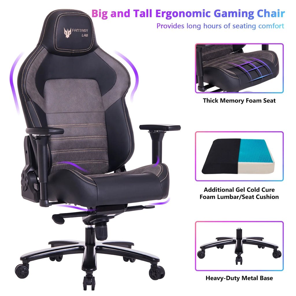 Big and Tall Black Gaming Chair with Gel Foam Lumbar 4D Arms Metal Base H757133
