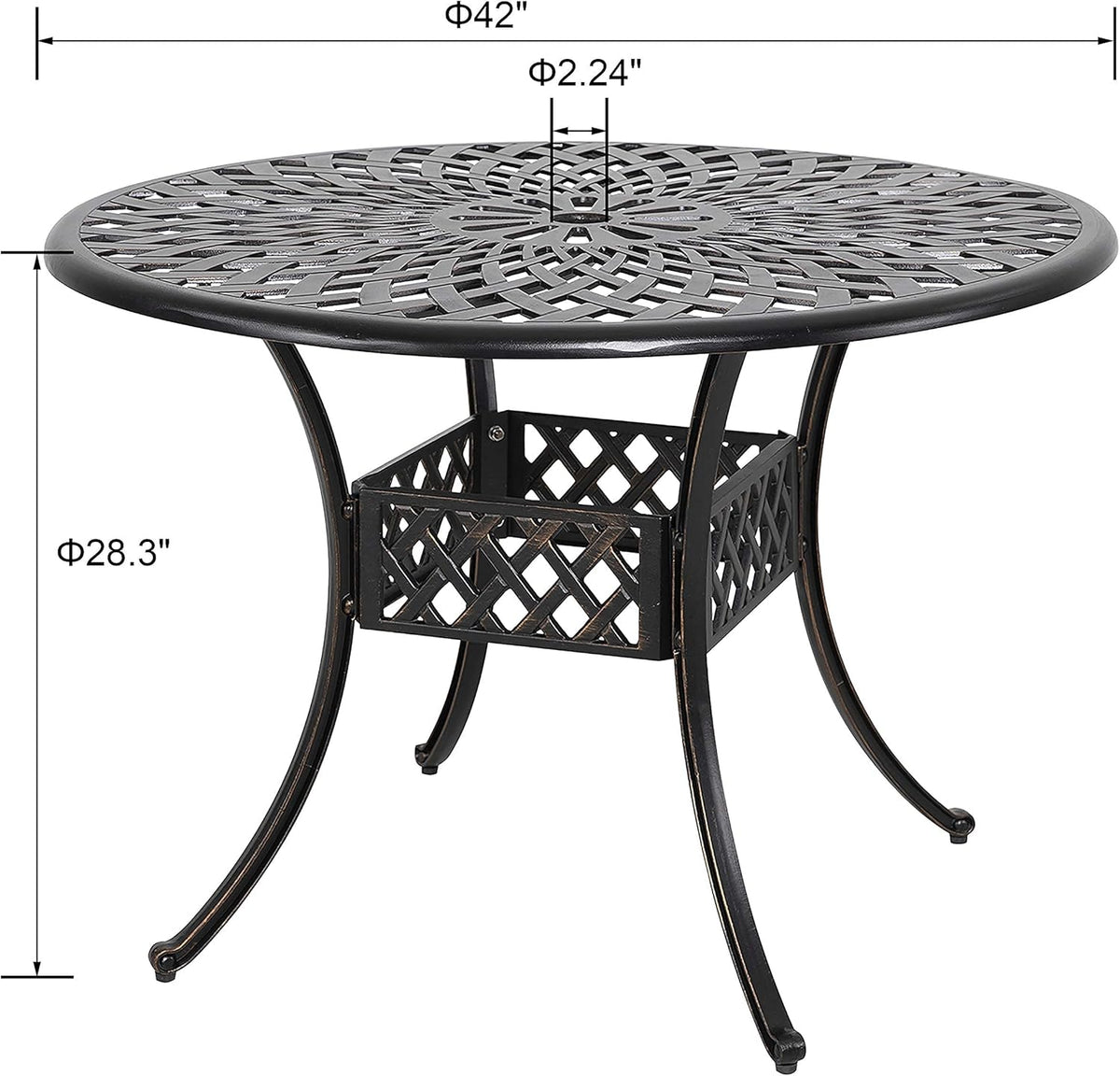 Black 42 Inch Round Cast Aluminum Patio Dining Table with Umbrella Hole G60086