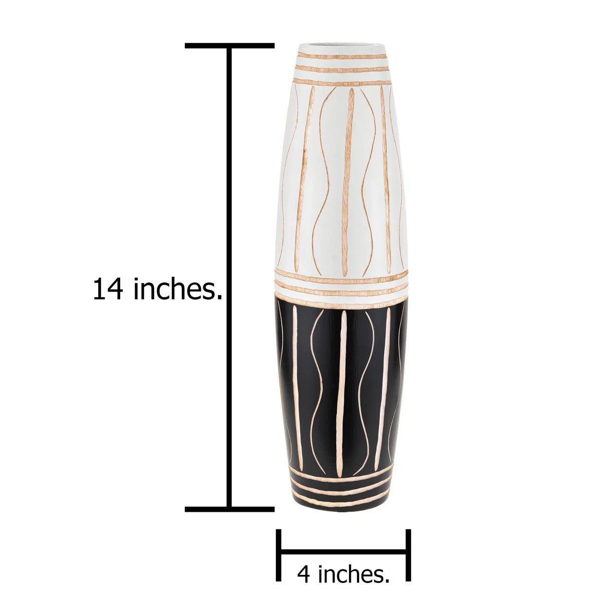 Two-Toned Black and White 14-inch Mango Tree Wood Vase C995059