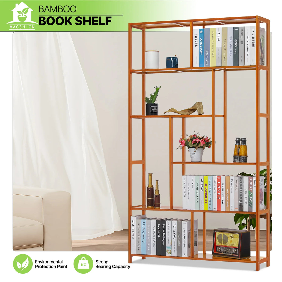 Bamboo 6 Tiers Brown Bookshelf E58277